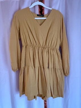Fancyinn Mustard V-Neck Textured Dress